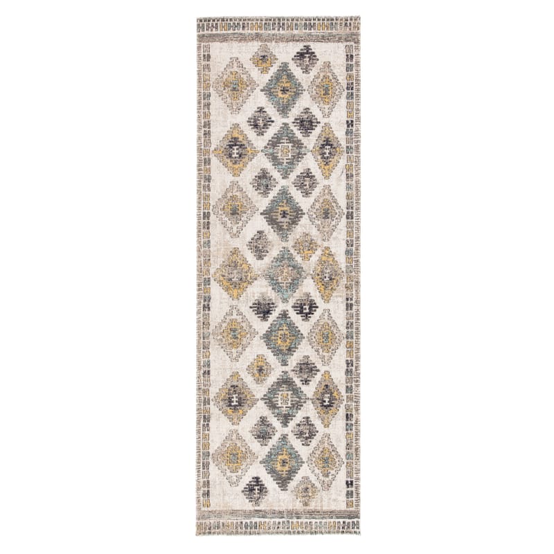 Dez Indoor and Outdoor Tribal Area Rug - 2'8" x 10' Runner - Blue/Yellow