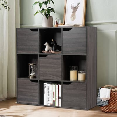 9-Cube Bookcase Toys Storage Bookshelf w/5 Doors & 4 Open Cubes