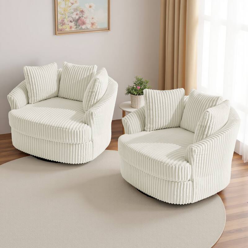 UIXE Oversize 43" Plush Corduroy Swivel Barrel Chair Comfy Accent Chair For Living Room