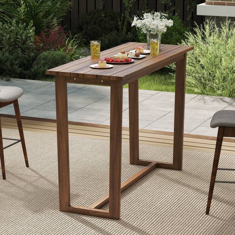 Natural Teak Wood Patio Bar Height Table with 59 inches Rectangular Top - 59" × 24" × 42"