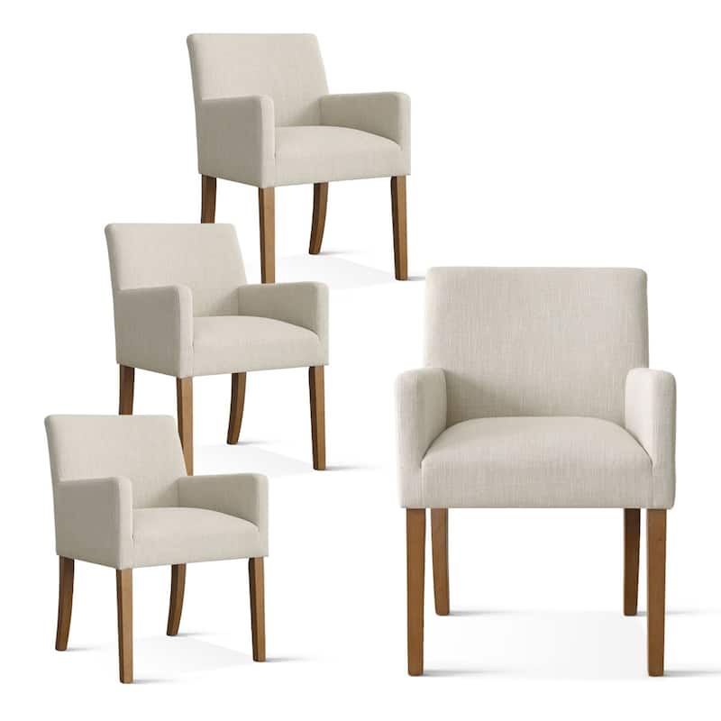 Linen Upholstered Armchair with Solid Wood Legs(Set of 4)