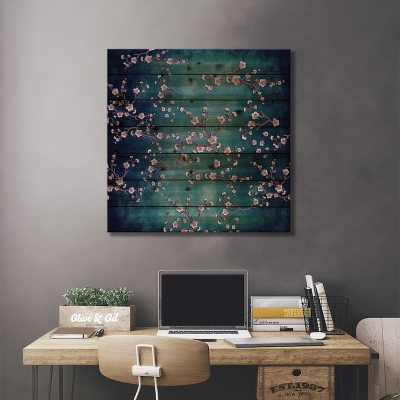 Sakura - Love Teal Print On Wood by Monika Strigel - Multi-Color