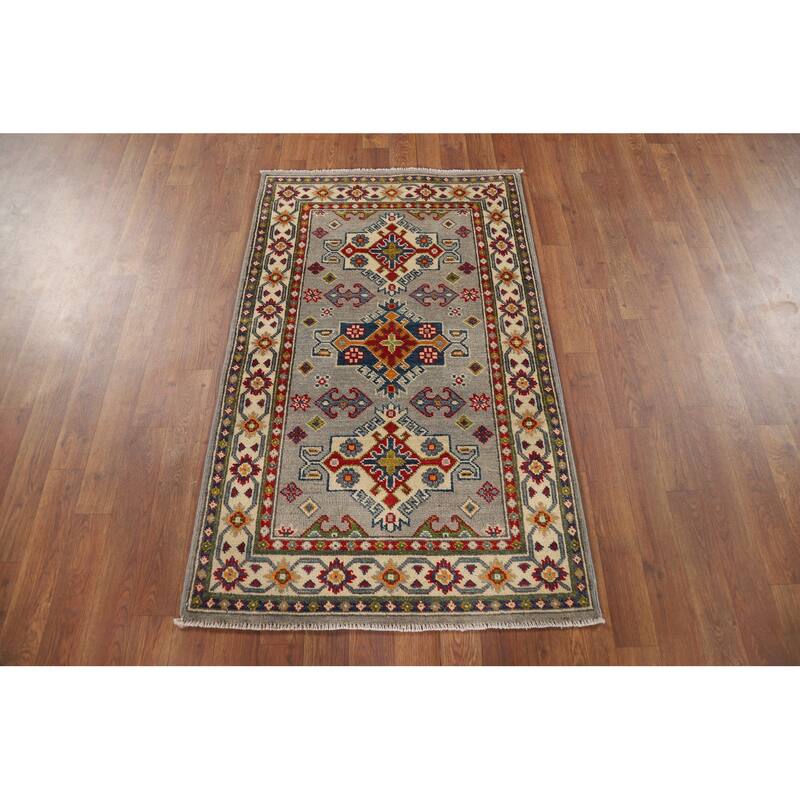 Grey Kazak Foyer Rug Handmade Wool Carpet - 2'6" x 4'1"