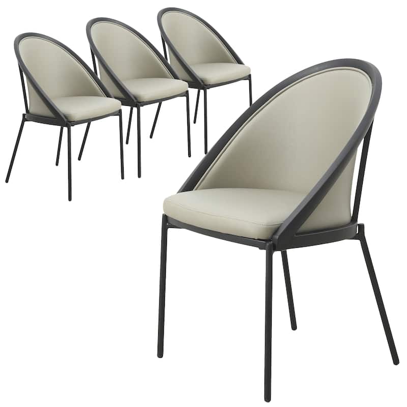 Vinyl Dining Chair with Curved Back and Stainless Steel Legs Set of 4 - Olive Green
