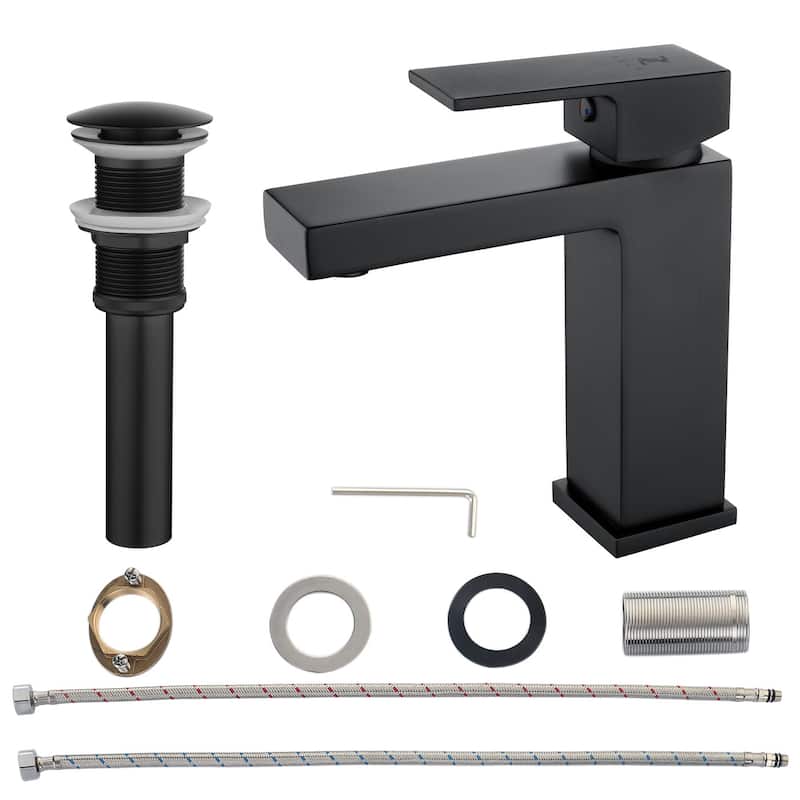 Modern Square Single Handle Bathroom Sink Faucet with Pop Up Drain