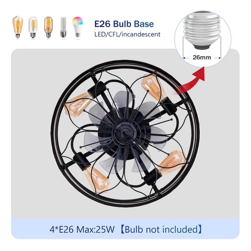 20" Lotus Design Fabric Farmhouse Bladeless Ceiling Fan w/ Remote Contro, NOT Included Bulbs