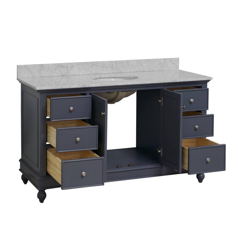 KitchenBathCollection Bella 60" Single Bathroom Vanity with Carrara Marble Top