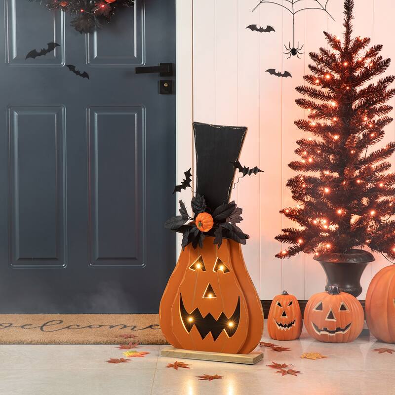 Glitzhome Halloween Metal Lighted Jack-O-Lantern Porch Decor