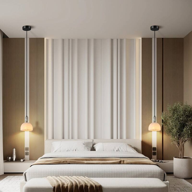 KAYLA Nordic Pendant Light Fixture - Round Alabaster Hanging Lamp with Brushed Brass Finish for Kitchen Island, Dining Room