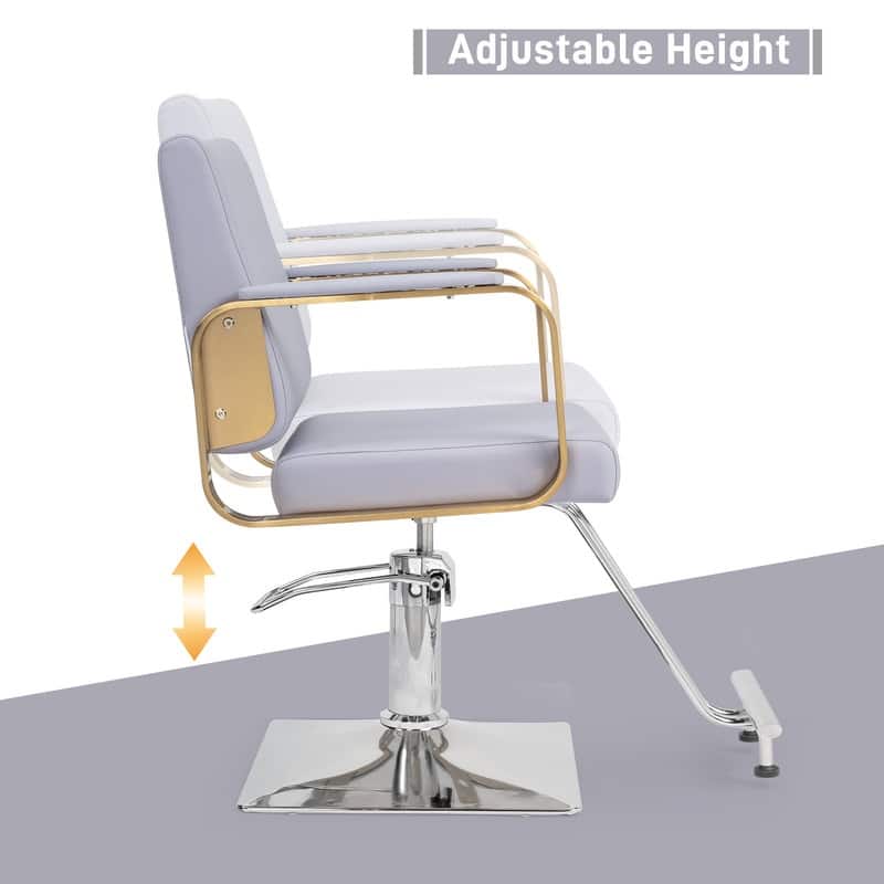 PVC Leather Stainless Steel Armrests Footrests Square Chassis Salon Chair - N/A