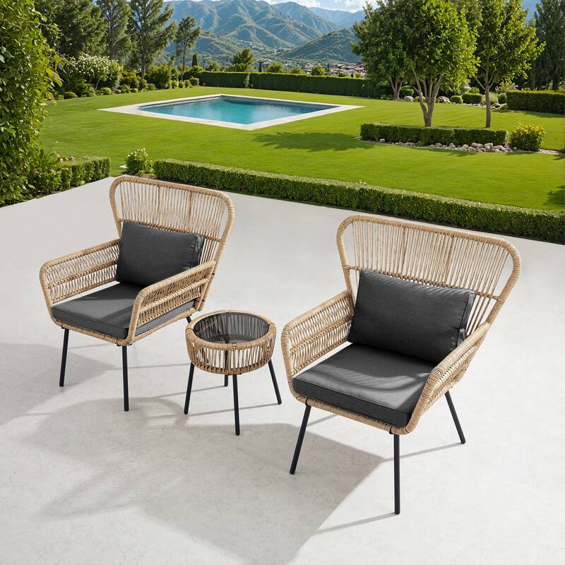 Corvus Havre 3-Piece Outdoor Wicker Bistro Set with Cushions