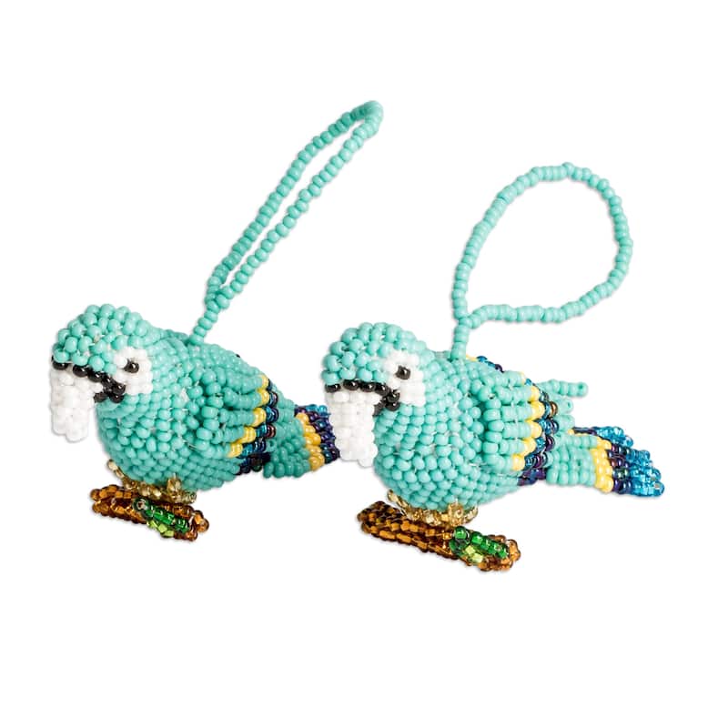 Novica Handmade Marvelous Macaws Glass Beaded Ornaments (Pair)