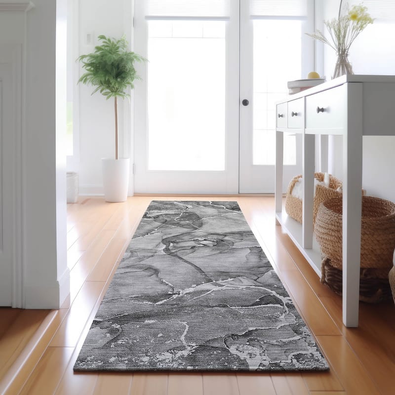 Premium Washable Super Soft Abstract Contemporary Mayfield Rug - Pewter - 2' 3" x 7' 6"
