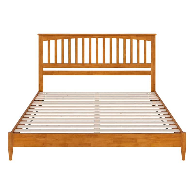 King Size Wood Platform Bed - Gothic Grandeur Low Profile Bed Frame - Light Toffee Finish