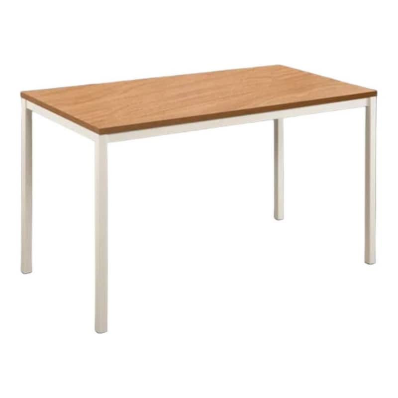 Rary Computer Writing Desk, 47 Inch, White Metal, Oak Brown Wood Top