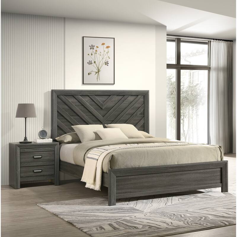 Contemporary Nightstand with Two Drawers in Rustic Gray Finish