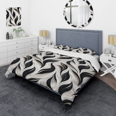Designart "White And Black Minimalist Elegance I" Black Modern Bedding Set With Shams