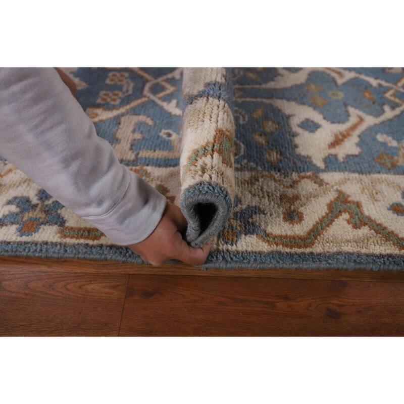 Light Blue Oushak Oriental Runner Rug Handmade Wool Carpet - 2'6" x 7'9"
