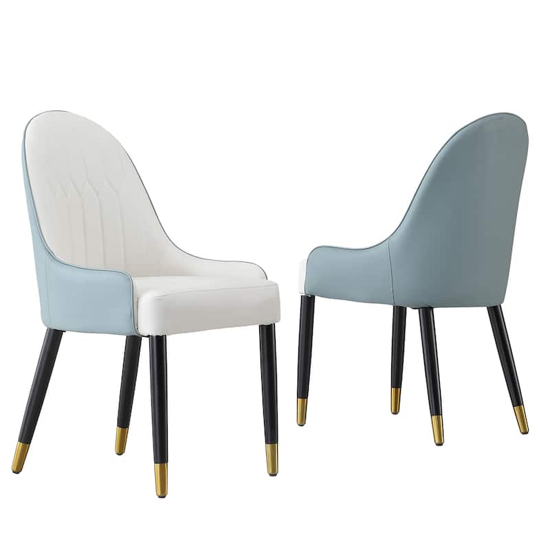Modern Dining Chairs Set of 2 pcs Faux leather Dining Chair with Metal legs for Living Room/Dining Room/Reception Room - Blue