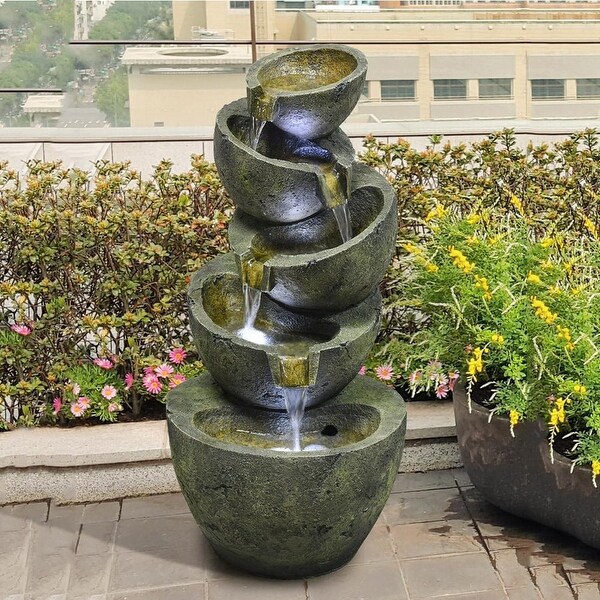 Outdoor 5 Tier Bowls Floor Water Fountain Cascading for Yard Garden