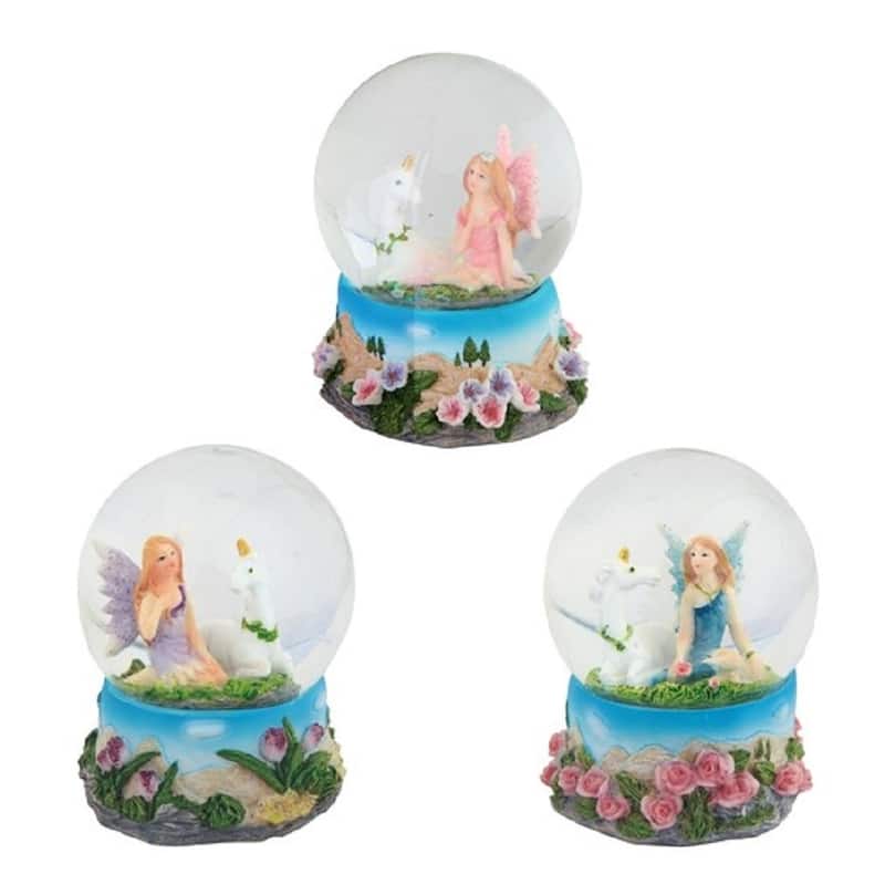 Q-Max 3-Piece Fairy and Unicorn Snow Globe 3.25"H Fantasy Decoration Figurine Set