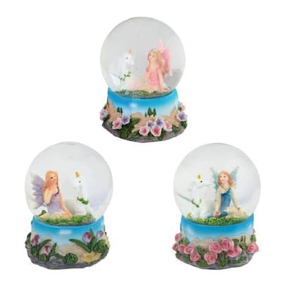 Q-Max 3-Piece Fairy and Unicorn Snow Globe 3.25"H Fantasy Decoration Figurine Set