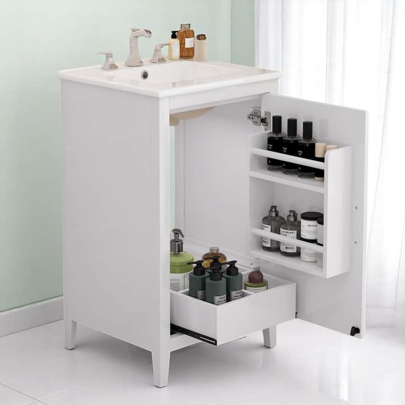 20.3 Inch Bathroom Vanity with Ceramic Sink, Drawer Storage, Soft Close Door, 8-Inch Faucet Compatible