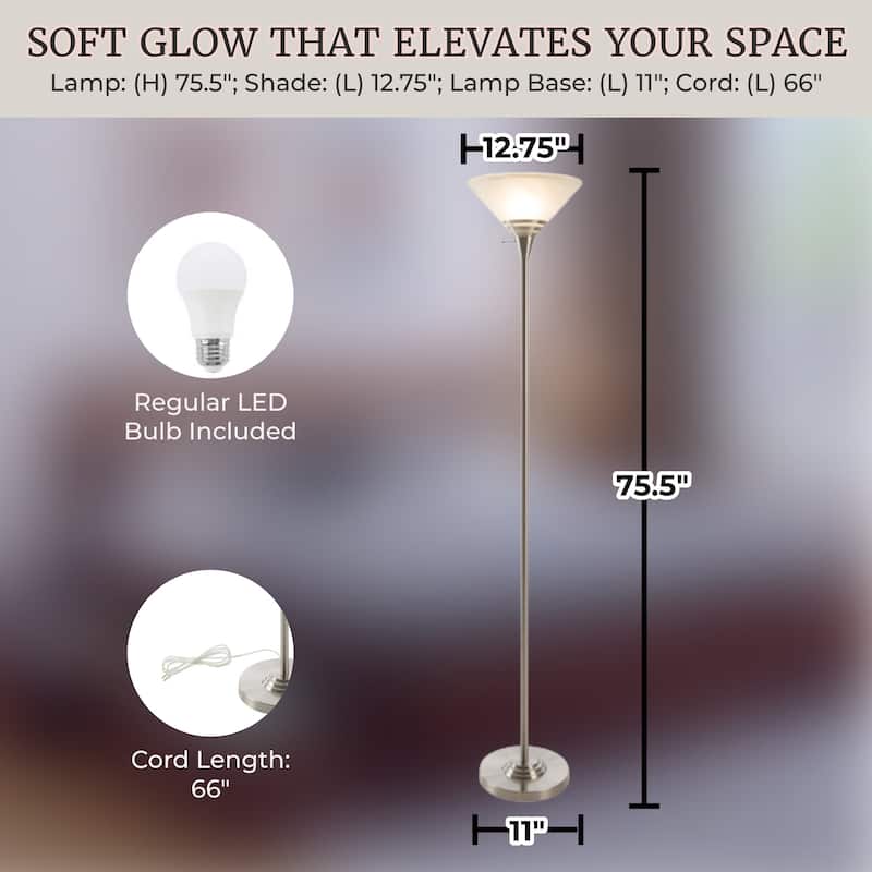 Windsor Home Torchiere Floor Lamp, Brushed Silver - 75.5" in Height