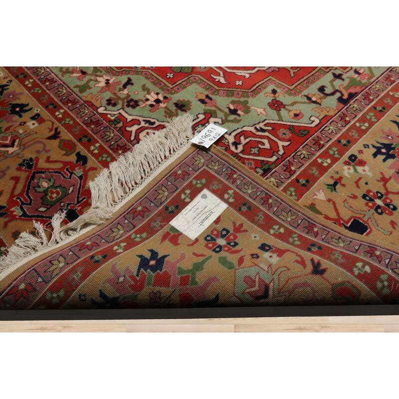 9x12 Hand Knotted New Zewland Wool Coral Heriz Traditional Rug - 9' x 12'
