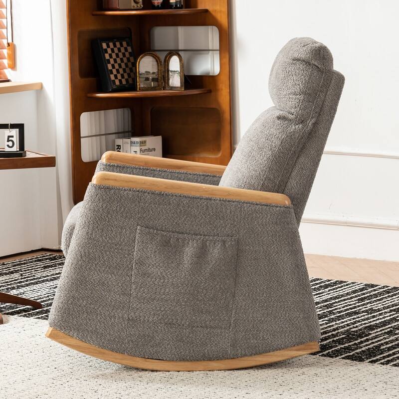 Rocking Chair with Footrest, Nursery Glider Chair with Rubber Wood Legs Side Pocket, High Back Nursing Chair