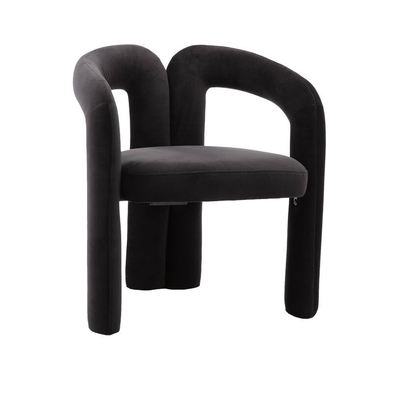 Black Modern 25.2" Upholstered Accent Chair with Curved Circular Backrest and High-Density Foam (Set of 2)