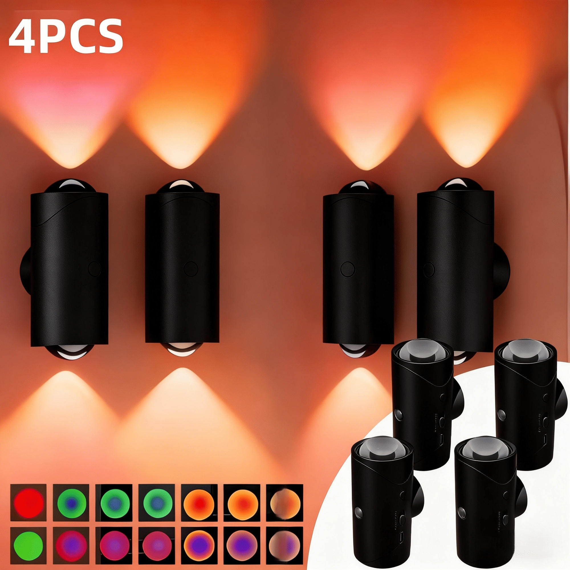 4PCS Indoor Rechargeable LED Night Light Wall Lamp