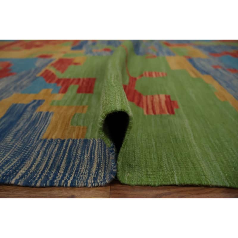 Hand Woven Oriental 100% Wool Carpet Southwestern Modern Multi-Colored Kilim Area Rug - 9' 10'' X 8' 2''