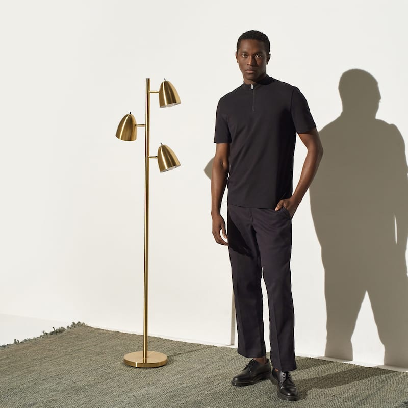 Brightech Jacob 64 in. Antique Brass Mid-Century Modern 3-Light Adjustable LED Floor Lamp with 3 Brass Metal Cone Shades