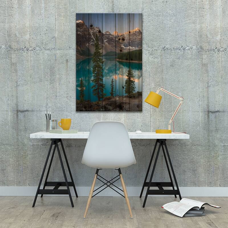 Sentries of Moraine Lake Print On Wood by Adam Burton - Multi-Color