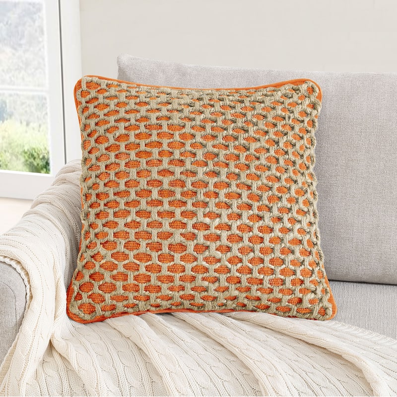 Boho Living Jada Braided Cotton/Jute Throw Pillows - Harvest Orange - 18x18