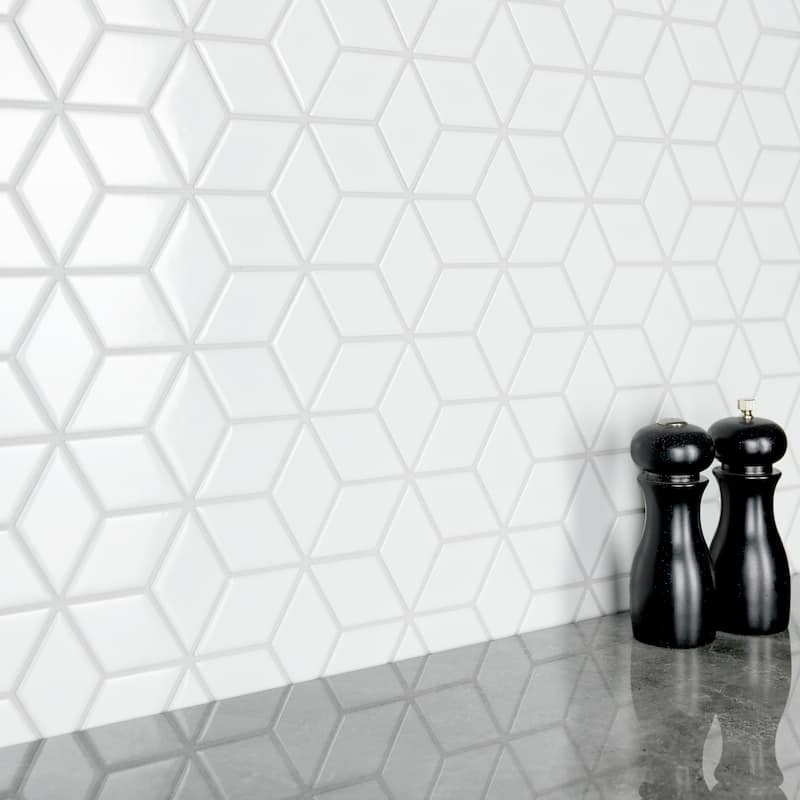 Merola Tile Metro Rhombus Glossy White 10-1/2" x 12-1/8" Porcelain Floor and Wall Tile