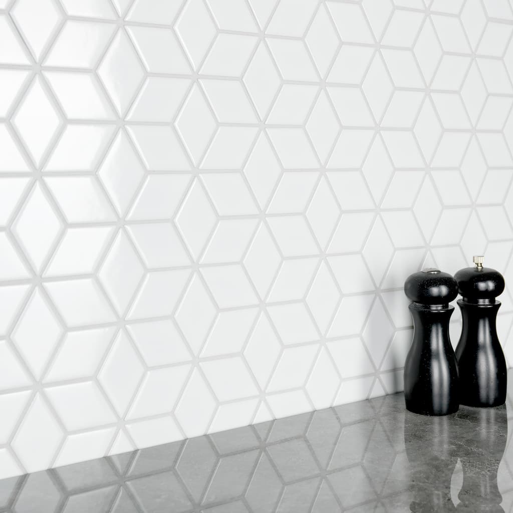 Merola Tile Metro Rhombus Glossy White 10-1/2" x 12-1/8" Porcelain Floor and Wall Tile