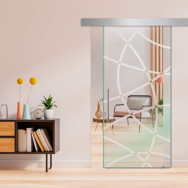 Modern Frosted Glass Sliding Barn Door with Hardware Kit - 28"x81"-Right - Non-Private