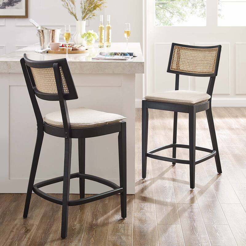 Caledonia Wood Counter Stools - Set of 2 - Black Beige