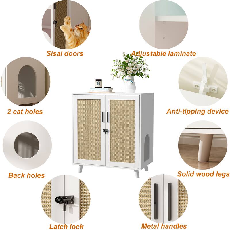 Cat Litter Box Enclosure 2-Door Storage Cabinet Bathroom Cabinet