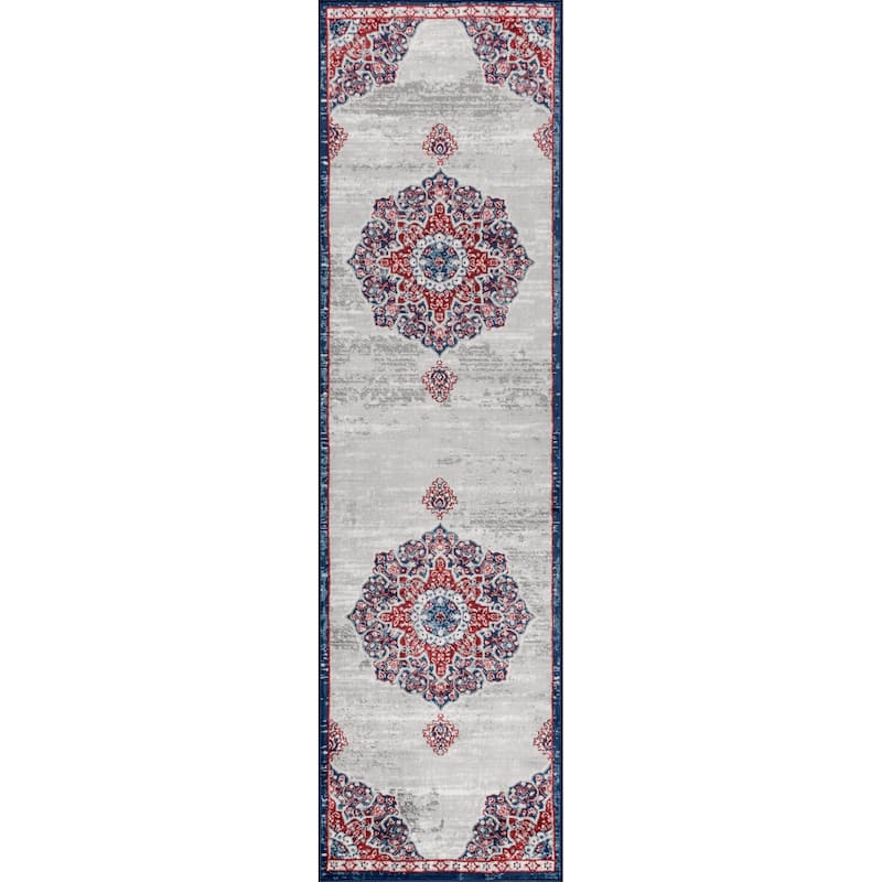 JONATHAN Y Traditional Persian Vintage Medallion Area Rug - 2 X 8 - Navy/Red