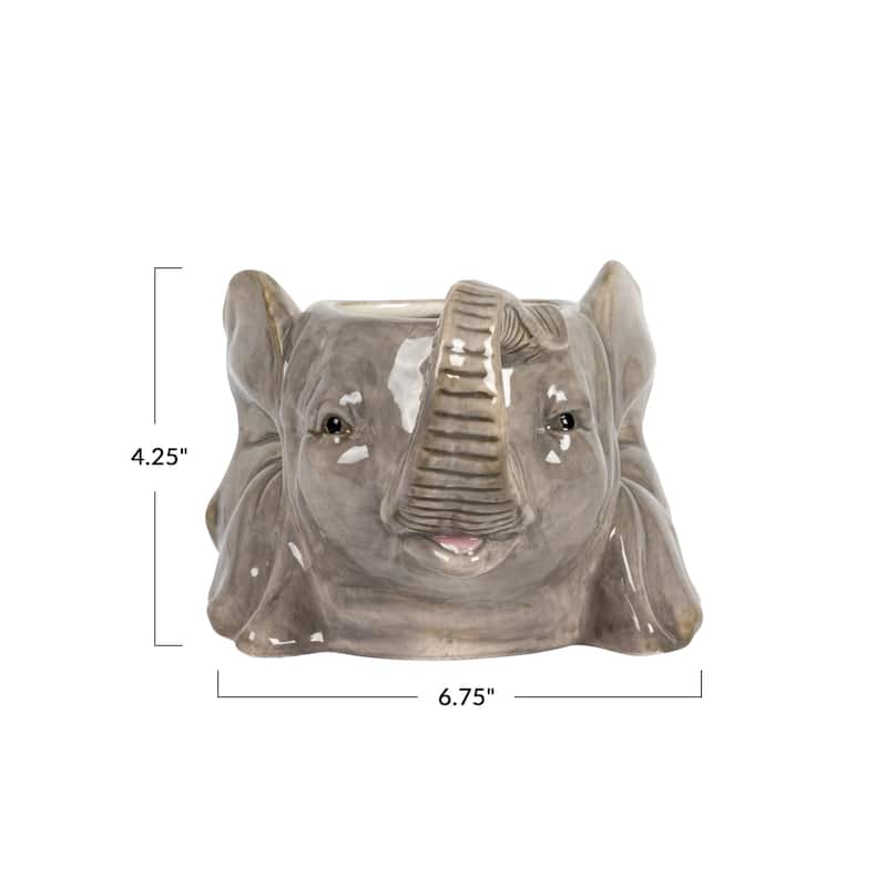 Ceramic Elephant Head Planter - 6.6"L x 6.6"W x 4.8"H