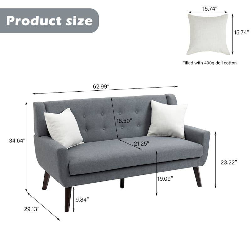 3-Piece Mid-Century Modern Living Room Set with Loveseat and 2 Chairs