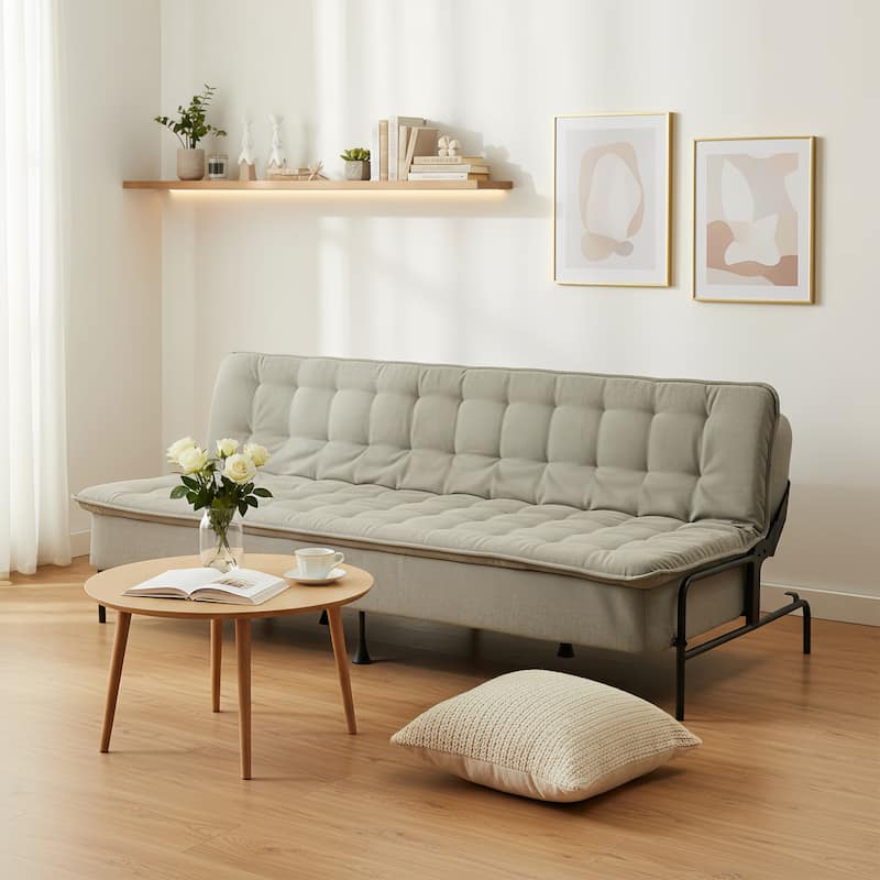 HOMYLIN Convertible Tufted Sofa Bed with Adjustable Back & Metal Frame