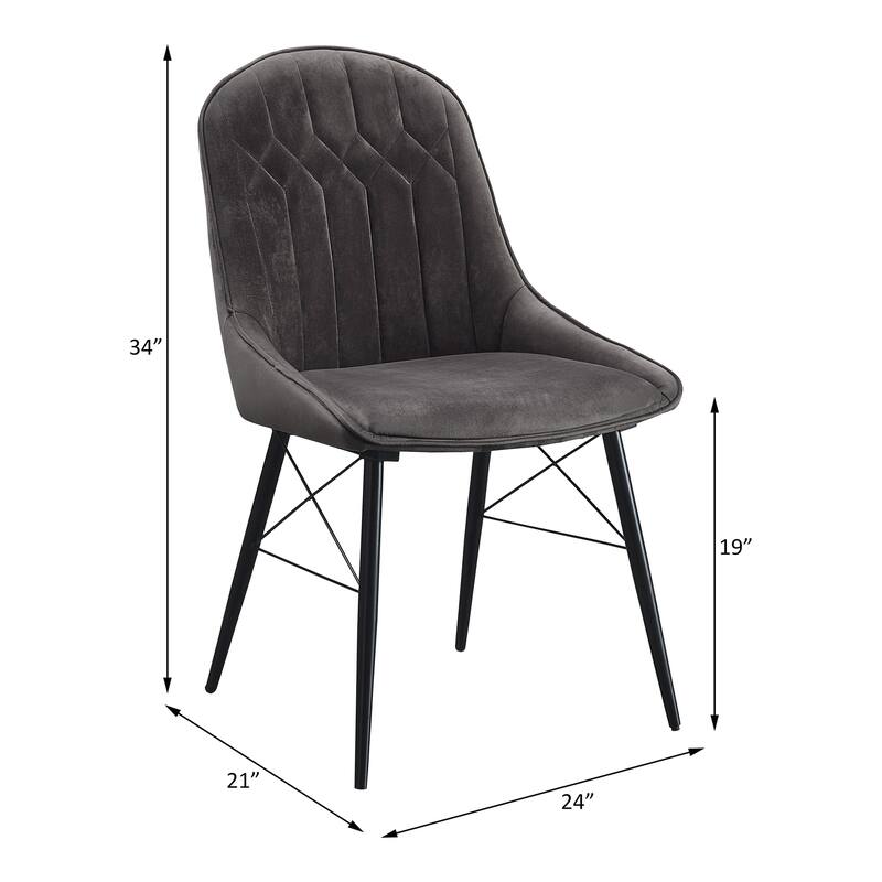 Abraham Dark Gray Fabric & Black Finish Side Chair (Set of 2)