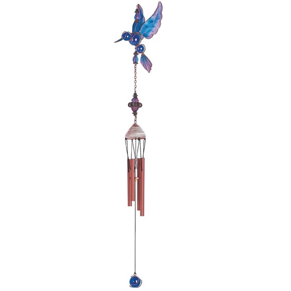 Q-Max 23" Long Blue Hummingbird Copper and Gem Wind Chime Garden Patio Decoration