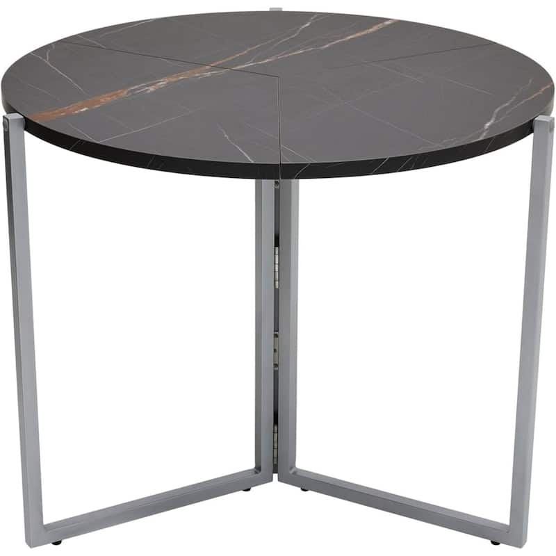 Black Carrera Foldable Round Trifold Table 35" Space-Saving Multi-Use
