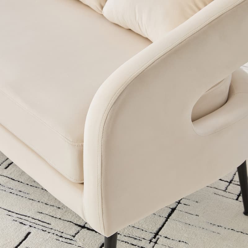 53.7 inch Modern Velvet Open Back Loveseat 3 Pillows 2 Seater Metal Legs Charcoal Small Space