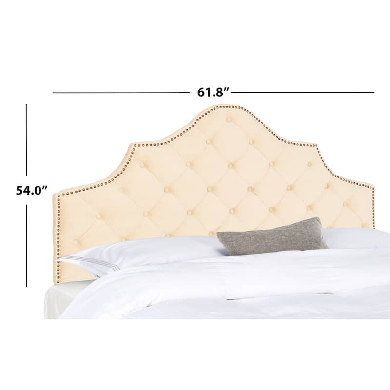 SAFAVIEH Brianna Taupe Linen Upholstered Tufted Headboard - Silver Nailhead (Queen)